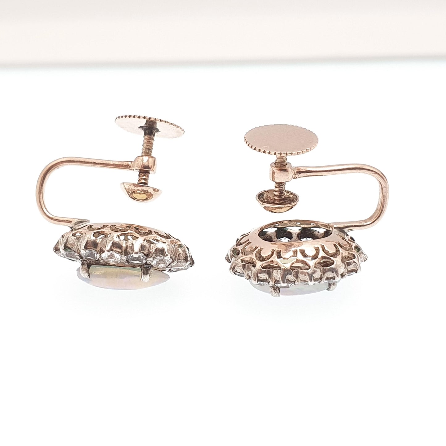 Antique Victorian Opal 9k 9ct Gold Earrings Translucent White Sapphire Cluster Halo Solid Silver Set Oval Cut Vintage Jewelry Jewellery