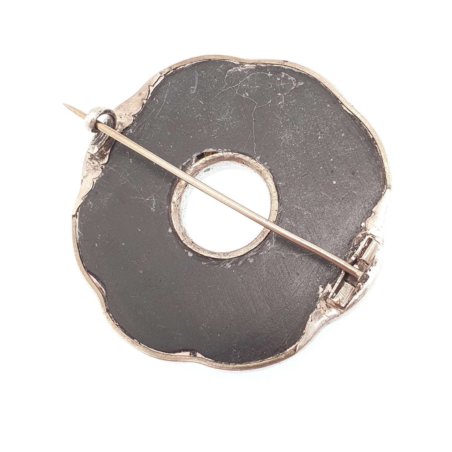 Antique Victorian Solid Silver Scottish Brooch Pin Bloodstone Red Jasper Agate Large Big Donut Polo 1800s Womens Jewelry Jewellery Vintage