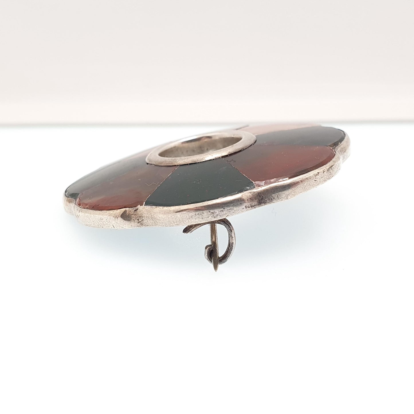 Antique Victorian Solid Silver Scottish Brooch Pin Bloodstone Red Jasper Agate Large Big Donut Polo 1800s Womens Jewelry Jewellery Vintage