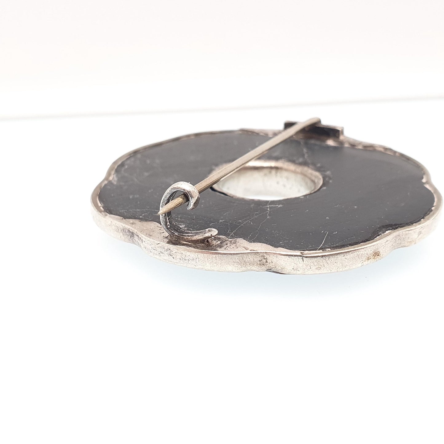 Antique Victorian Solid Silver Scottish Brooch Pin Bloodstone Red Jasper Agate Large Big Donut Polo 1800s Womens Jewelry Jewellery Vintage