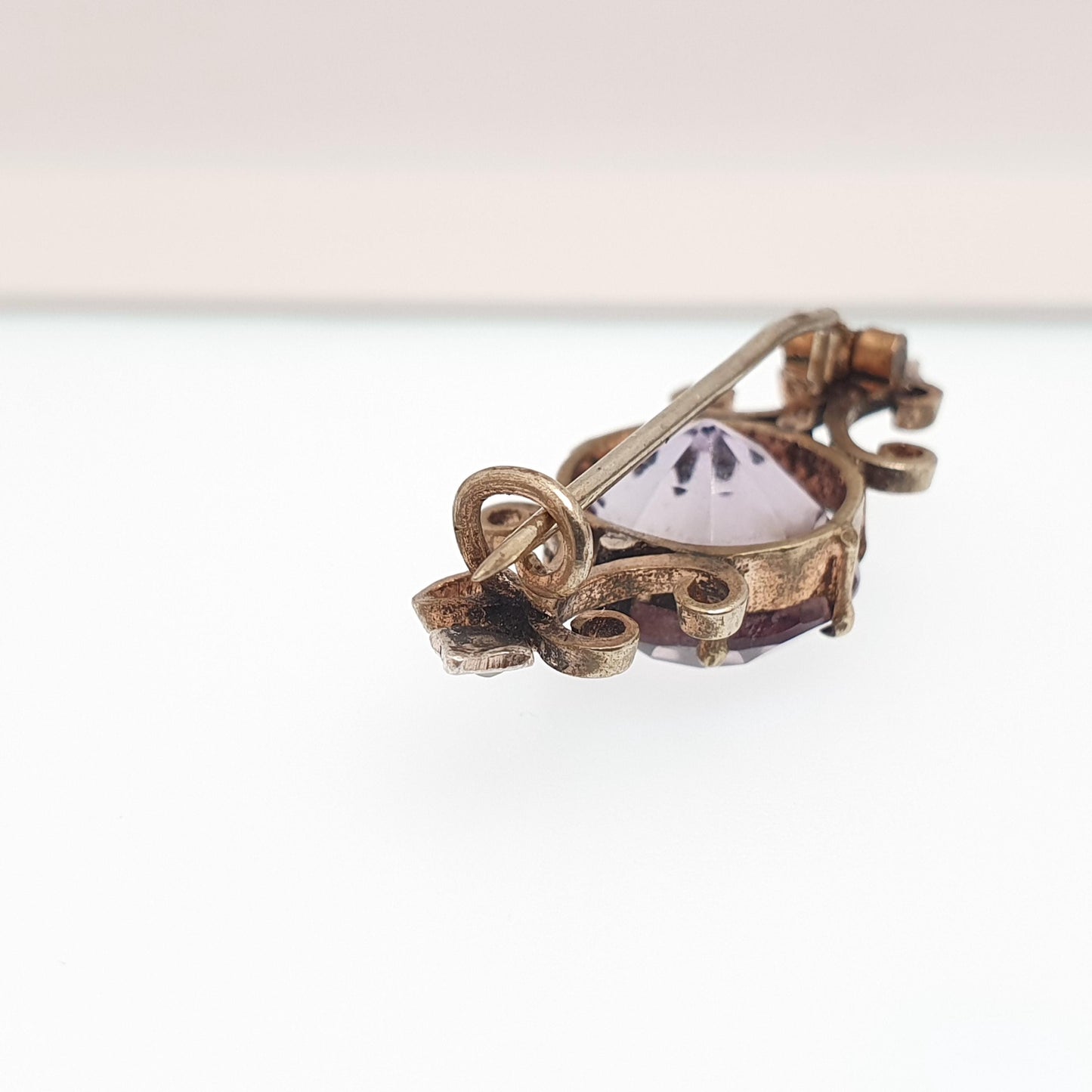 Antique Victorian Natural Amethyst Brooch Pin Seed Pearl Gold Tone Genuine Gemstone Old Vintage 1800s Lilac Purple Womens Jewelry