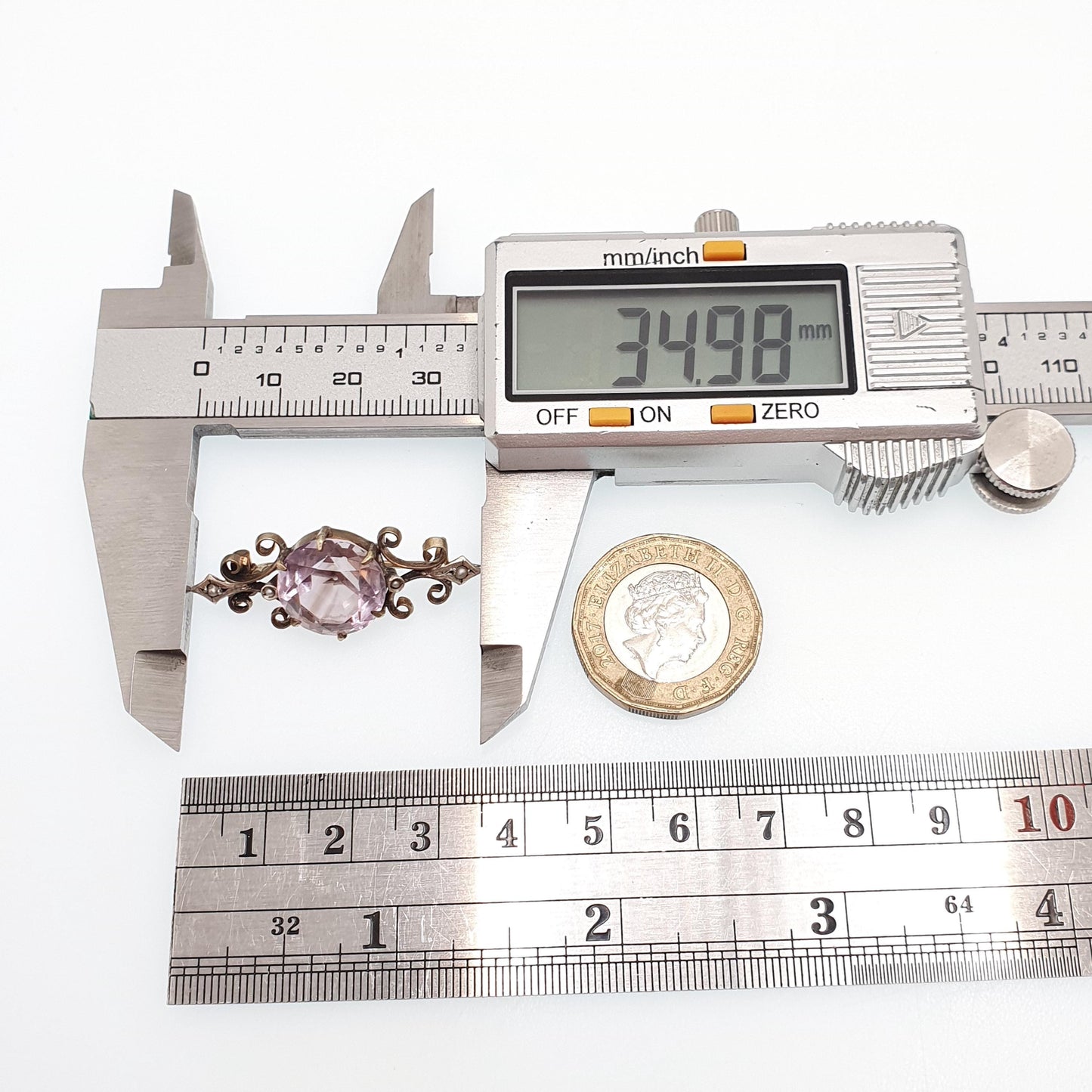 Antique Victorian Natural Amethyst Brooch Pin Seed Pearl Gold Tone Genuine Gemstone Old Vintage 1800s Lilac Purple Womens Jewelry