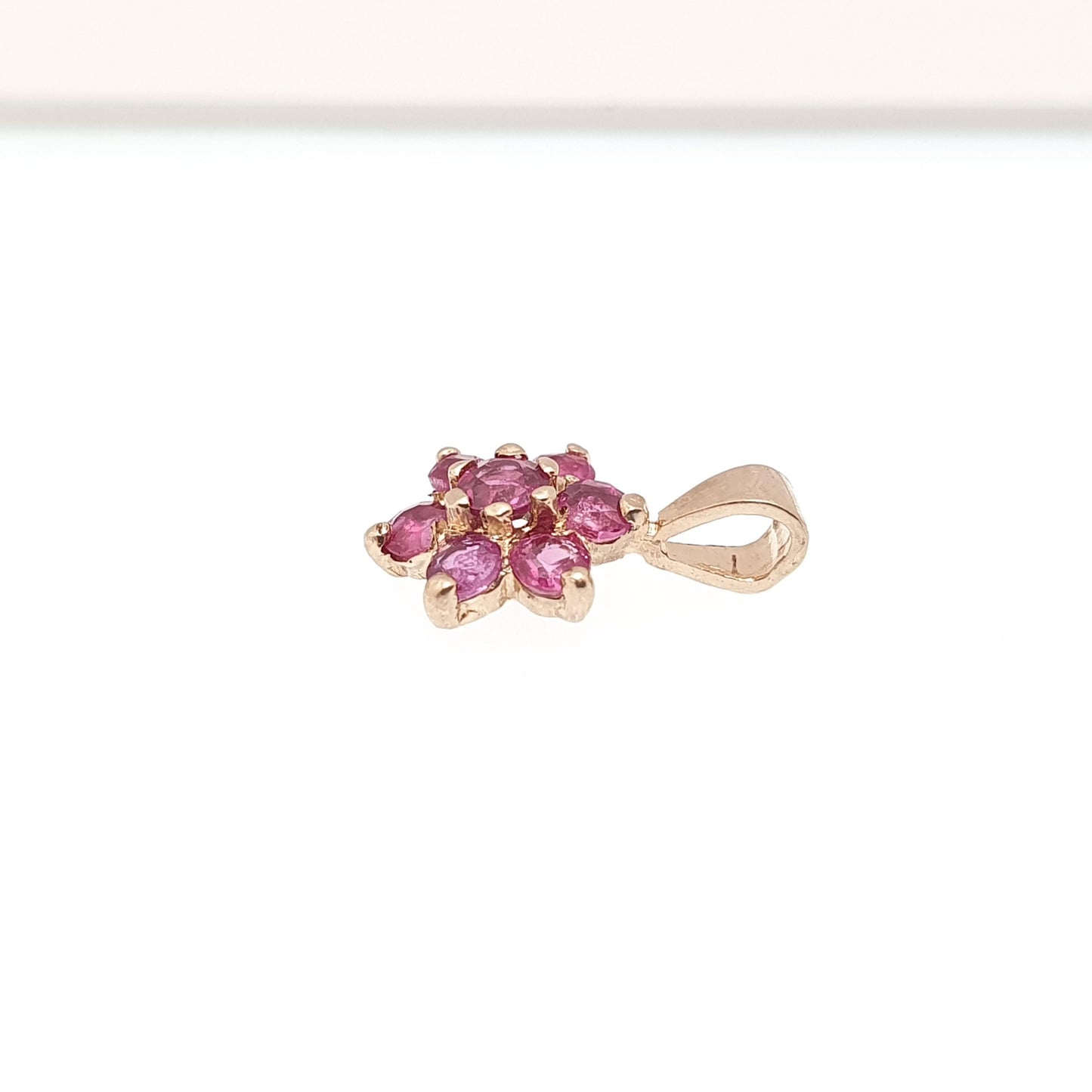 Vintage 9k 9ct Gold Ruby Necklace Pendant Tiny Cluster Small Flower Solid 375 Yellow Cute Ladies Womens Jewelry Retro Jewellery