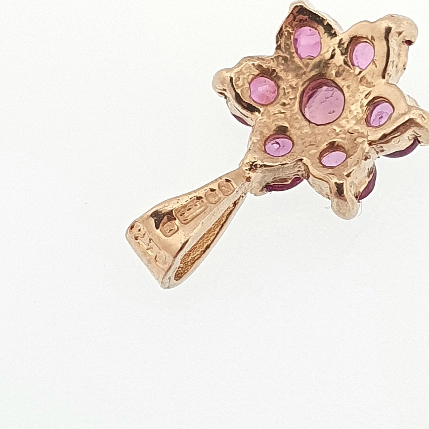 Vintage 9k 9ct Gold Ruby Necklace Pendant Tiny Cluster Small Flower Solid 375 Yellow Cute Ladies Womens Jewelry Retro Jewellery