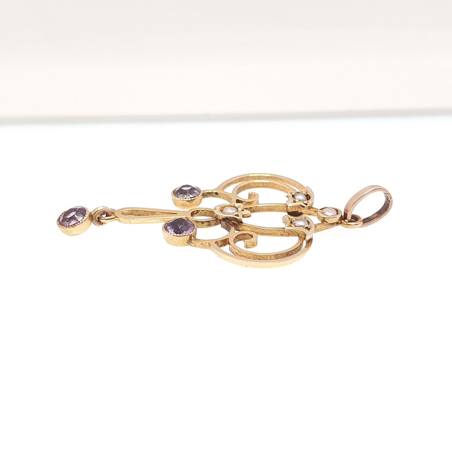 Antique 9ct Gold Amethyst Seed Pearl Pendant Necklace Brooch Edwardian Solid 375 Openwork Art Nouveau Vintage Jewellery Jewelry