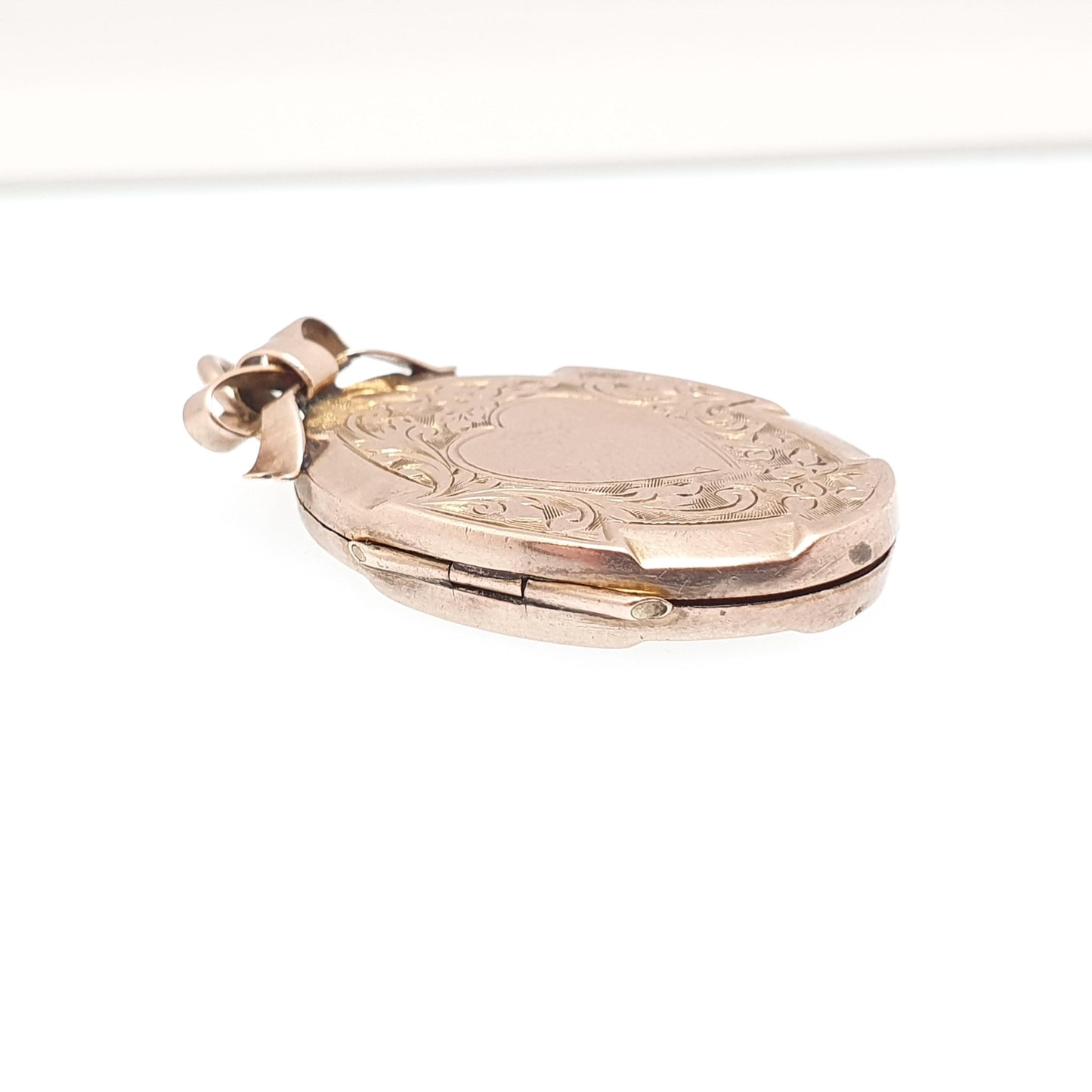 Antique 9ct 9k Gold Bow Locket Pendant Victorian Solid 375 Heart Engraved Back & Front Necklace Jewelry Jewellery