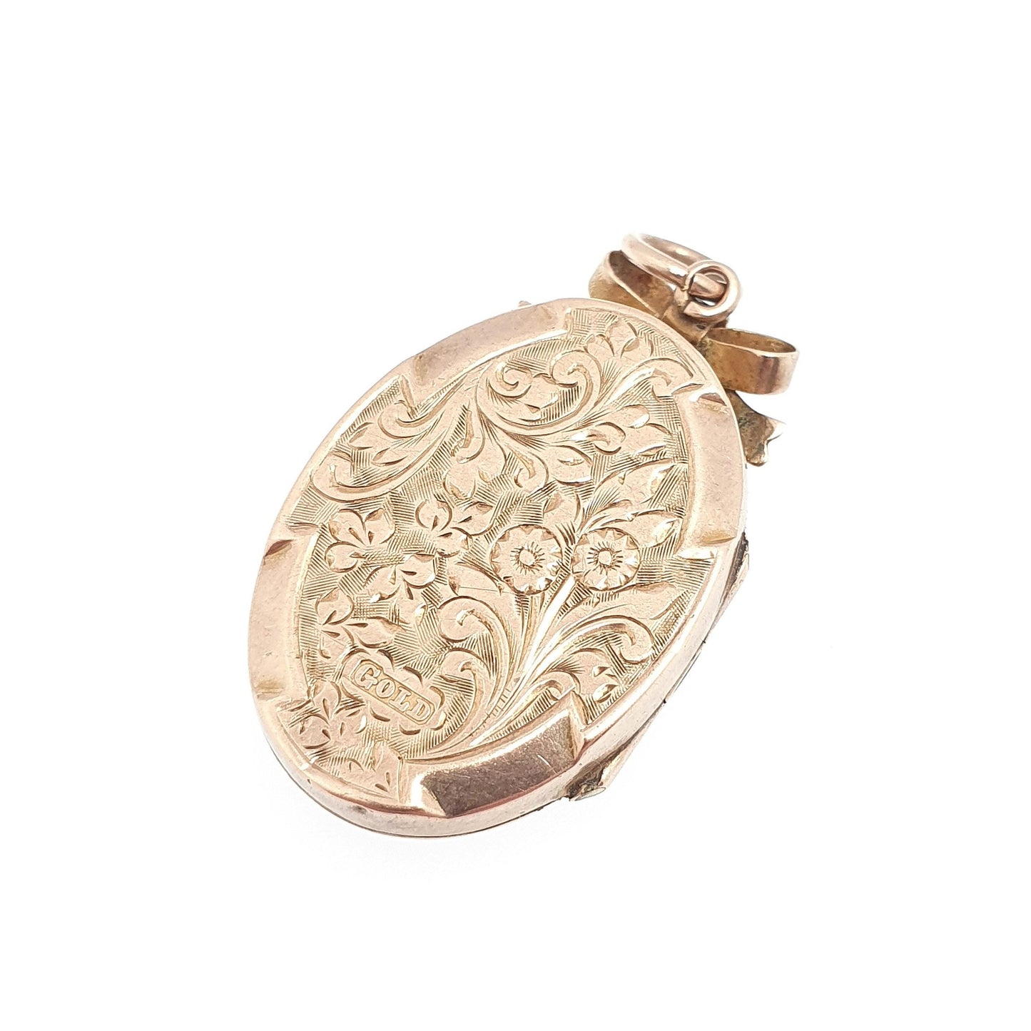 Antique 9ct 9k Gold Bow Locket Pendant Victorian Solid 375 Heart Engraved Back & Front Necklace Jewelry Jewellery