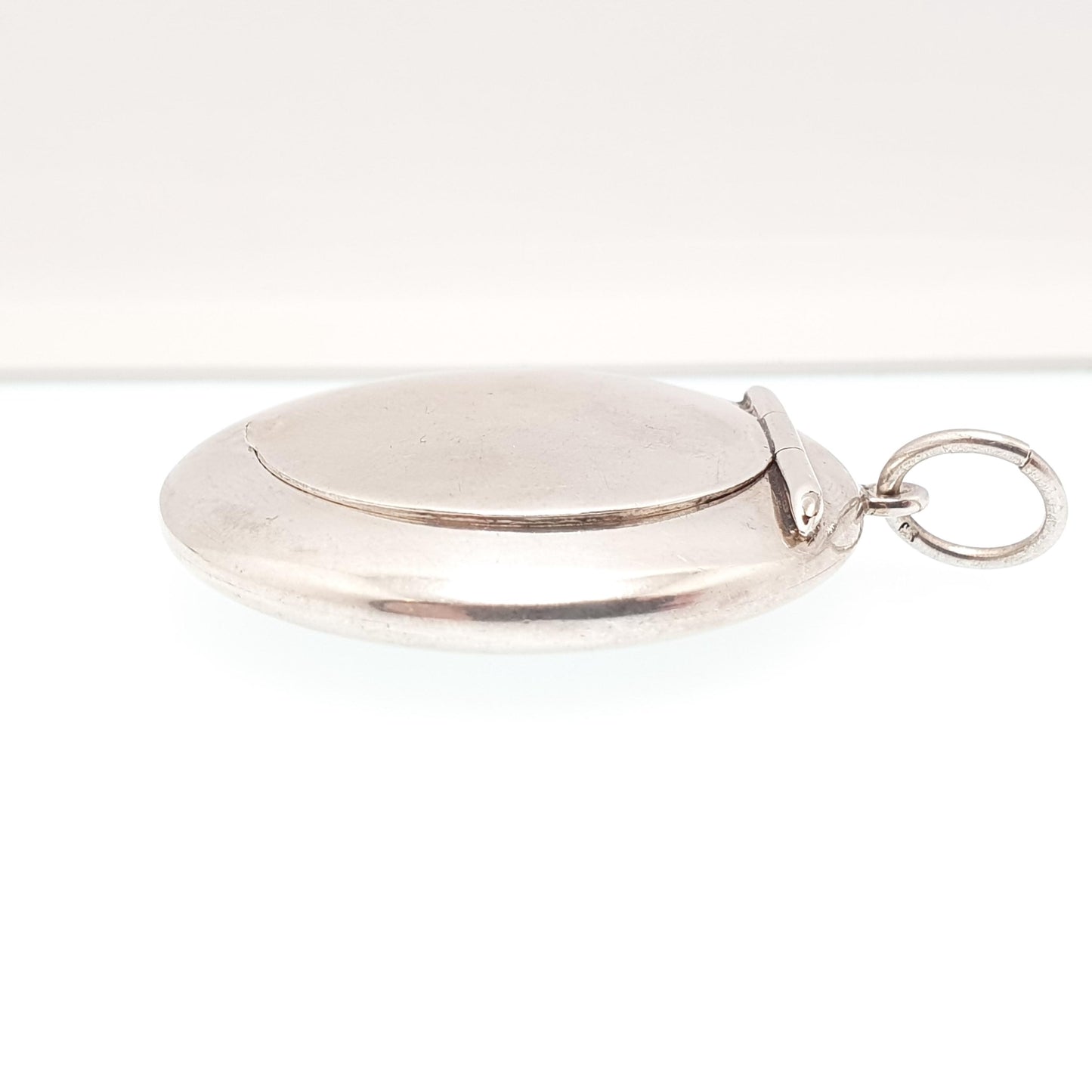 Antique Sterling Silver Powder Compact Locket Pendant Large Big Plain 1918 Hallmarked Round Vintage Solid 925 Womens Jewelry Jewellery