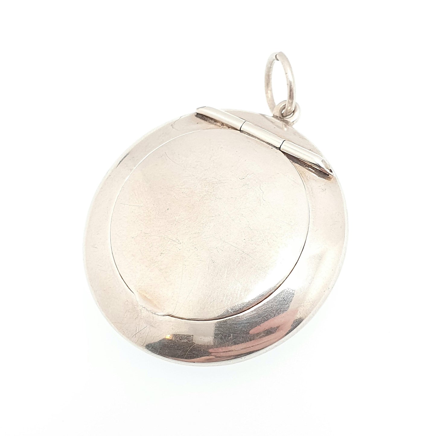 Antique Sterling Silver Powder Compact Locket Pendant Large Big Plain 1918 Hallmarked Round Vintage Solid 925 Womens Jewelry Jewellery