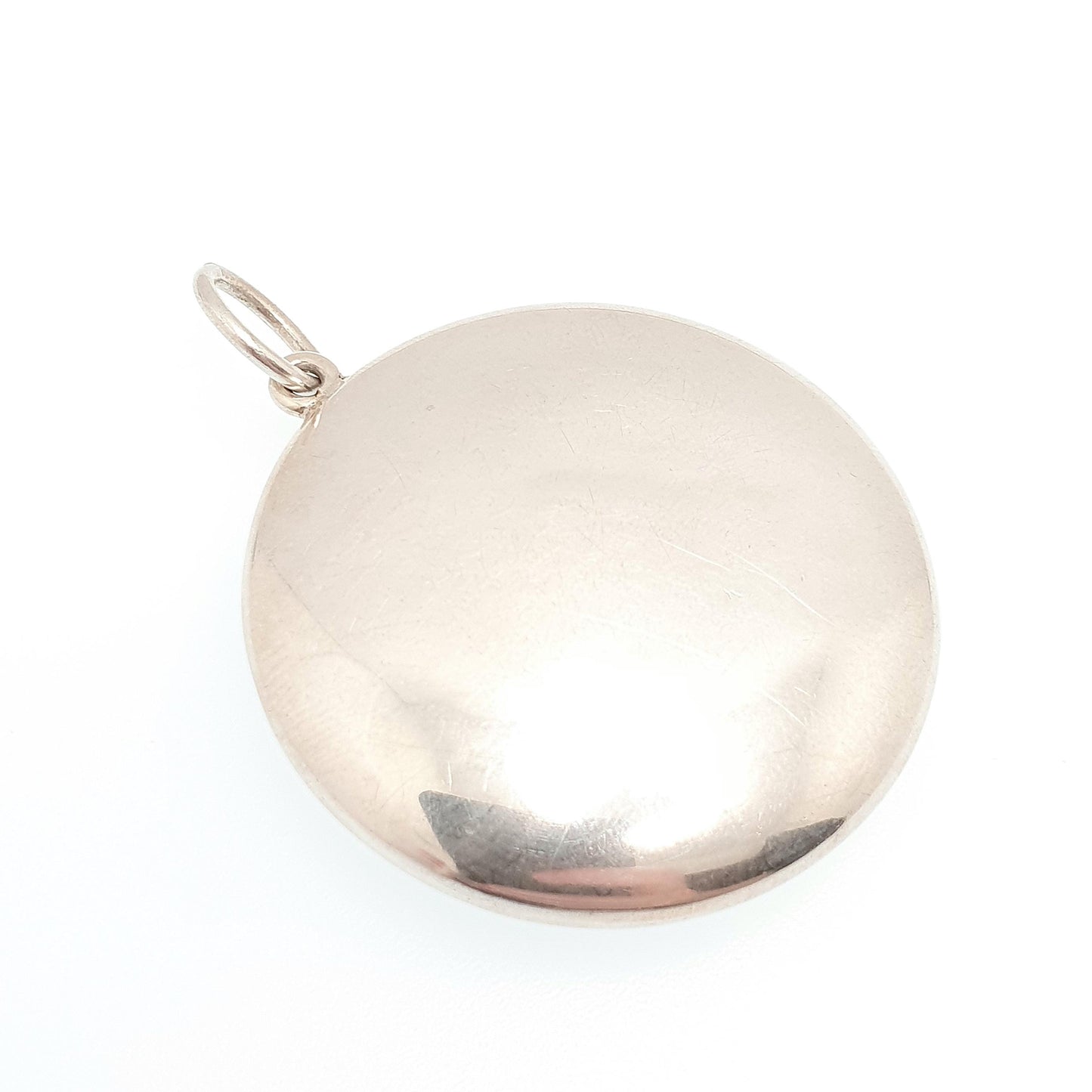 Antique Sterling Silver Powder Compact Locket Pendant Large Big Plain 1918 Hallmarked Round Vintage Solid 925 Womens Jewelry Jewellery