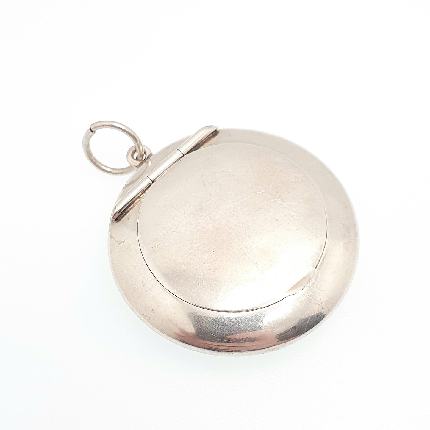Antique Sterling Silver Powder Compact Locket Pendant Large Big Plain 1918 Hallmarked Round Vintage Solid 925 Womens Jewelry Jewellery