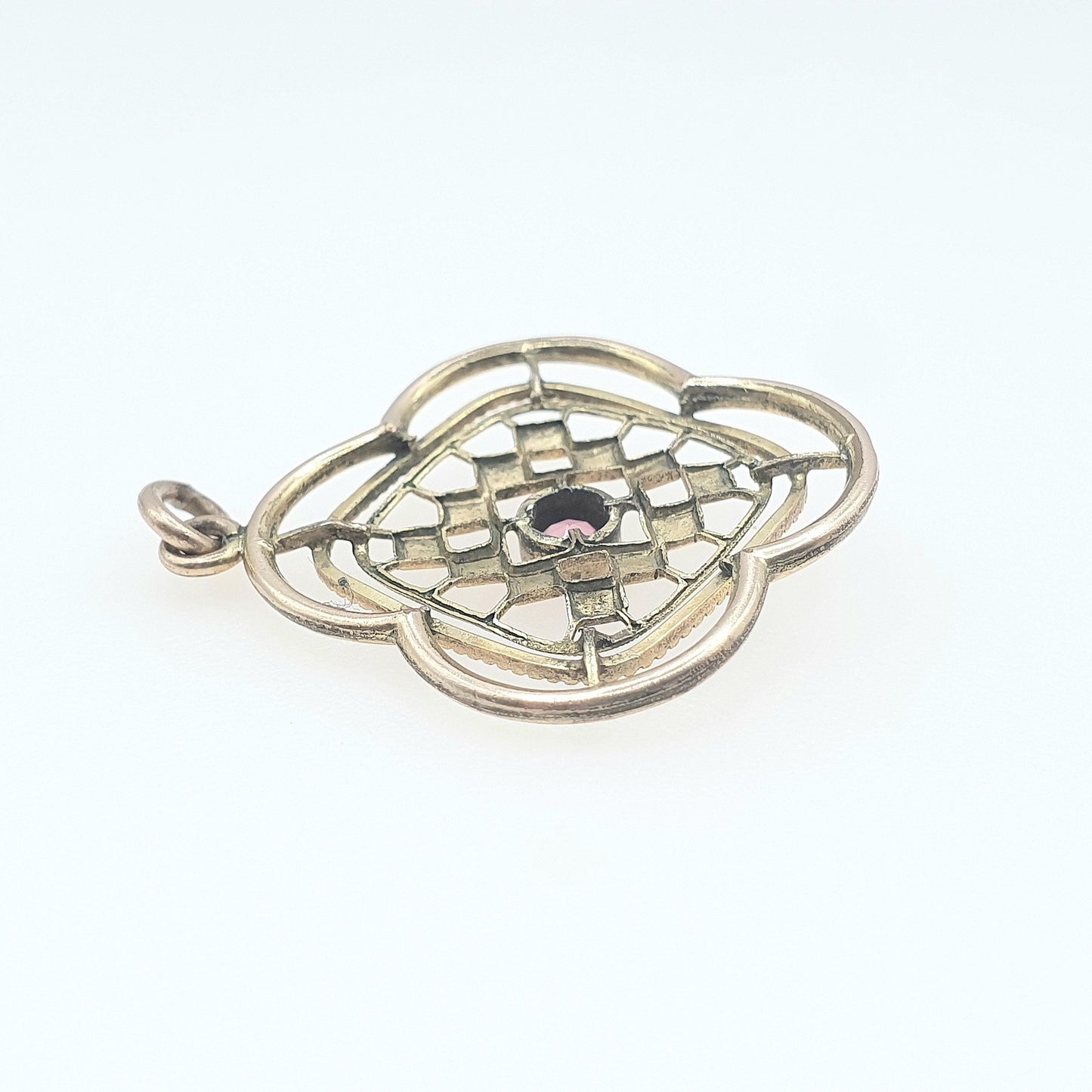 Antique Edwardian Rolled Gold Pink Paste Pendant Openwork Gold Filled Womens Vintage Jewellery Jewelry