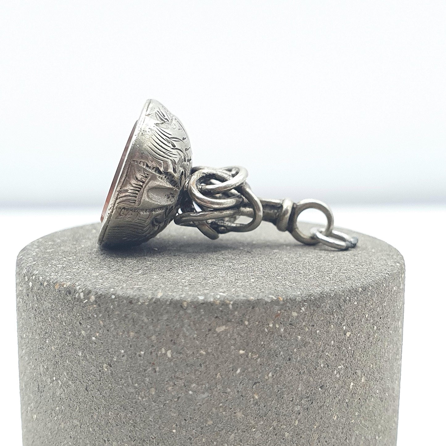 Antique Victorian Silver Tone Citrine Paste Pendant Fob Orange Knot Bail Vintage Womens Jewelry Jewellery