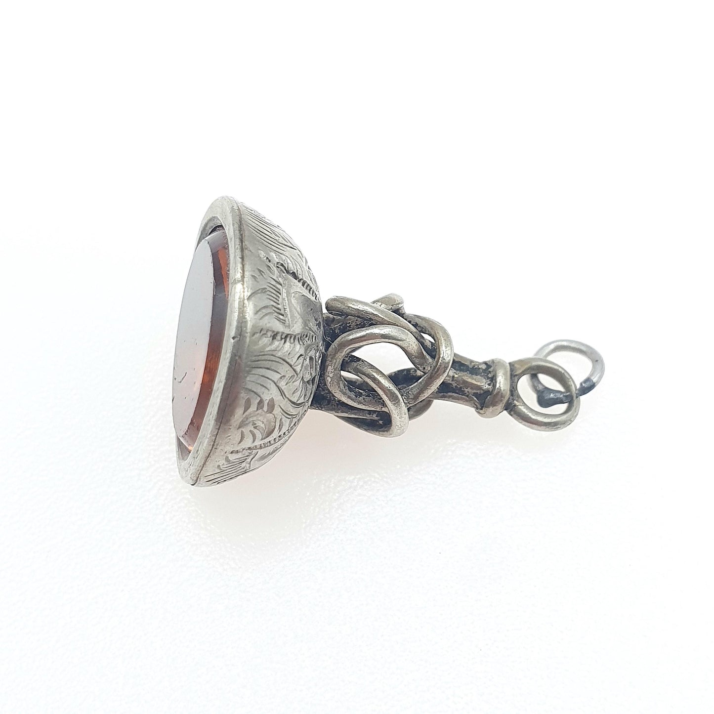 Antique Victorian Silver Tone Citrine Paste Pendant Fob Orange Knot Bail Vintage Womens Jewelry Jewellery