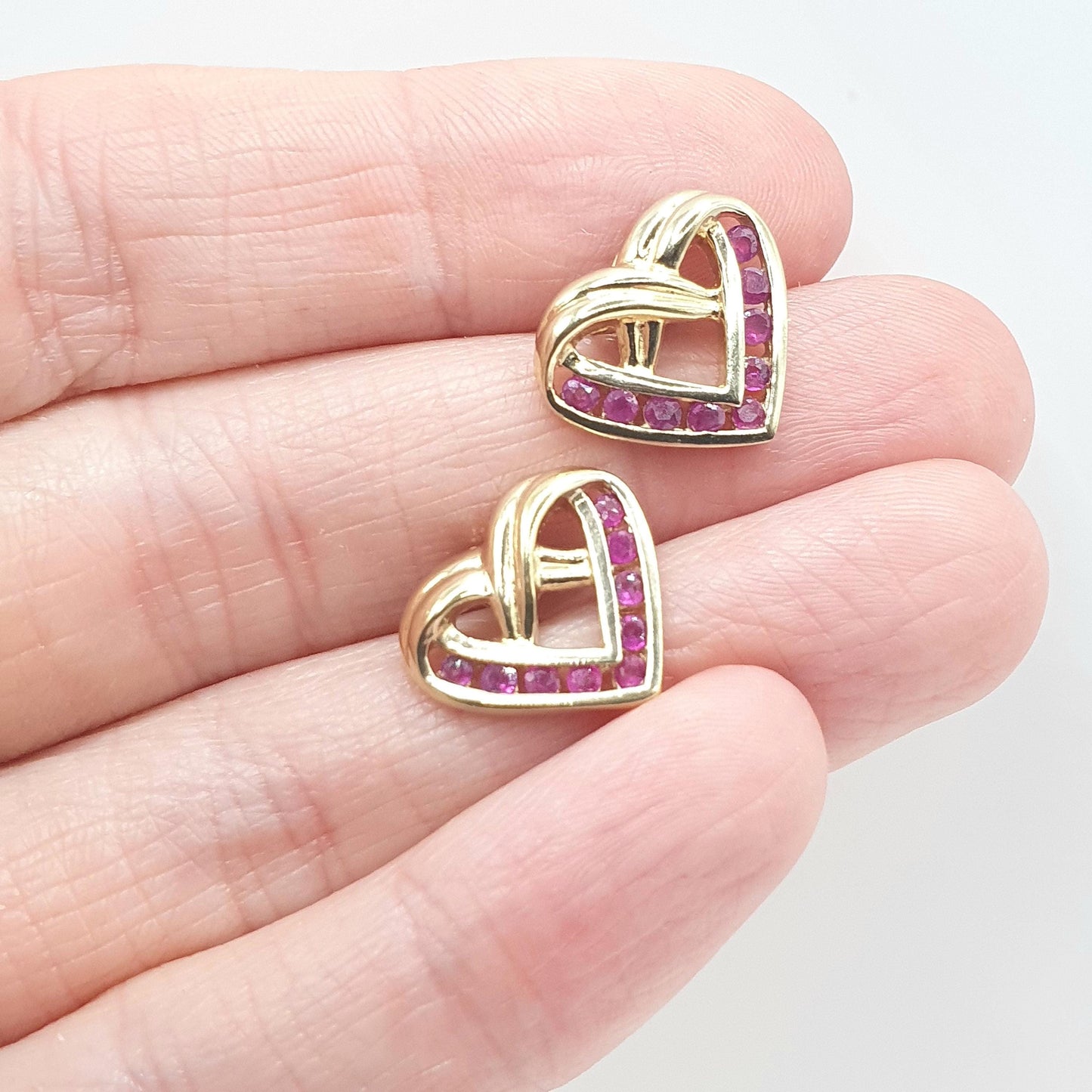RESERVED/SOLD DON Vintage Sterling Silver Gold Vermeil Ruby Heart Stud Earrings Red Gemstones Cute Gift Love Girls Ladies