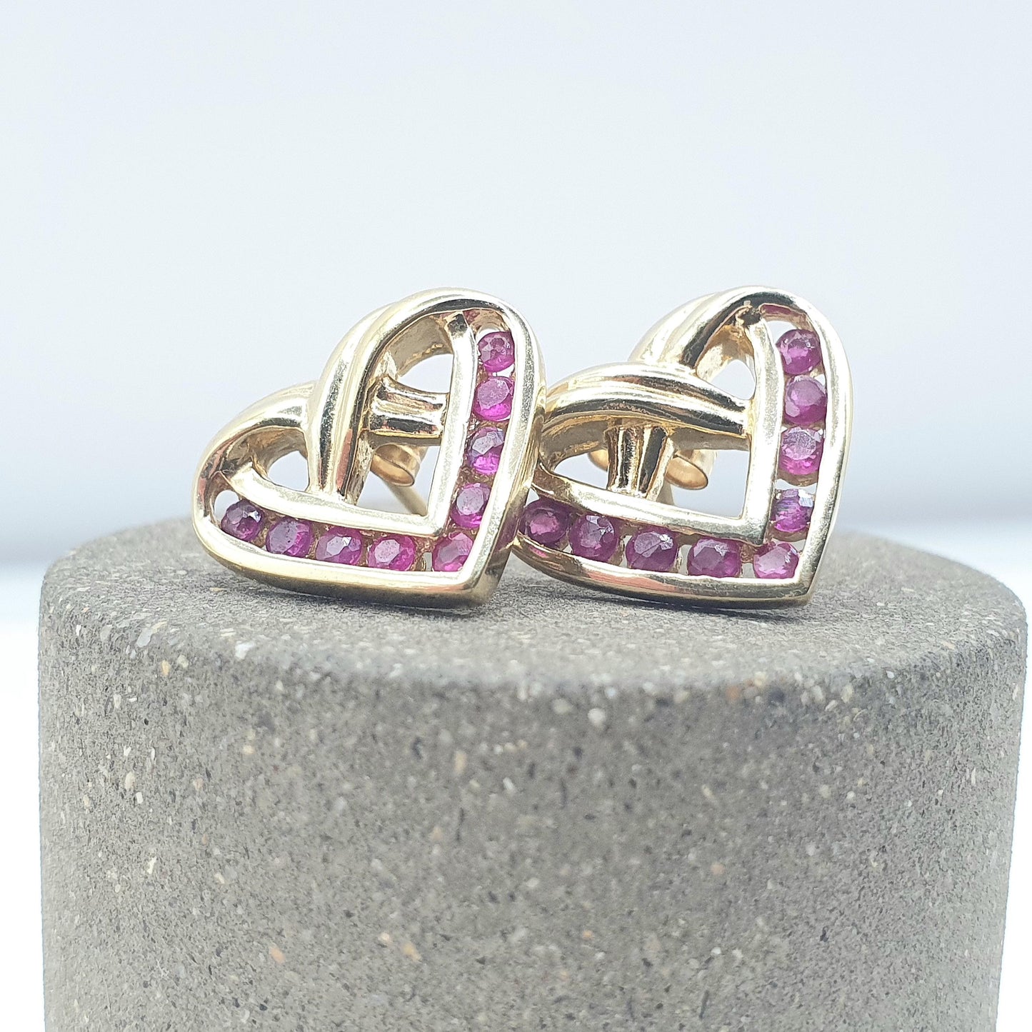 RESERVED/SOLD DON Vintage Sterling Silver Gold Vermeil Ruby Heart Stud Earrings Red Gemstones Cute Gift Love Girls Ladies