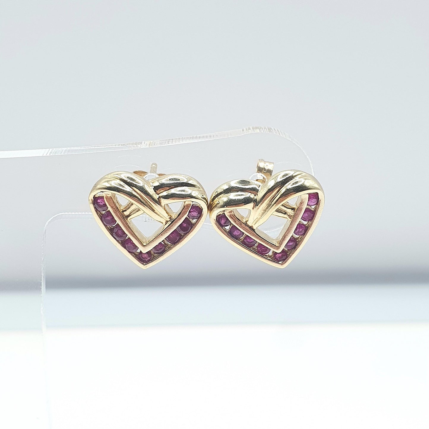 RESERVED/SOLD DON Vintage Sterling Silver Gold Vermeil Ruby Heart Stud Earrings Red Gemstones Cute Gift Love Girls Ladies