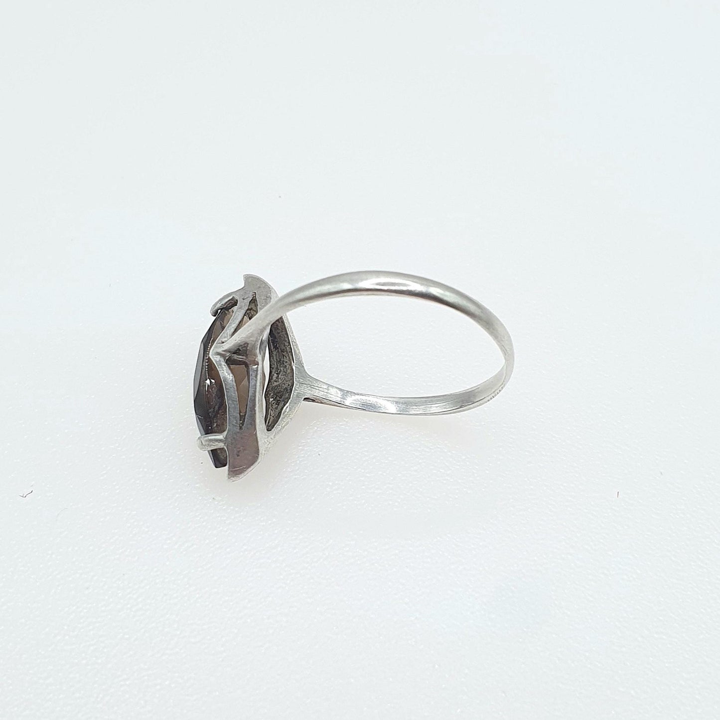 Vintage Solid Silver Smoky Quartz Ring Brown Gemstone Kite Cut Solitaire 1979 Hallmark Womens Jewelry Jewellery
