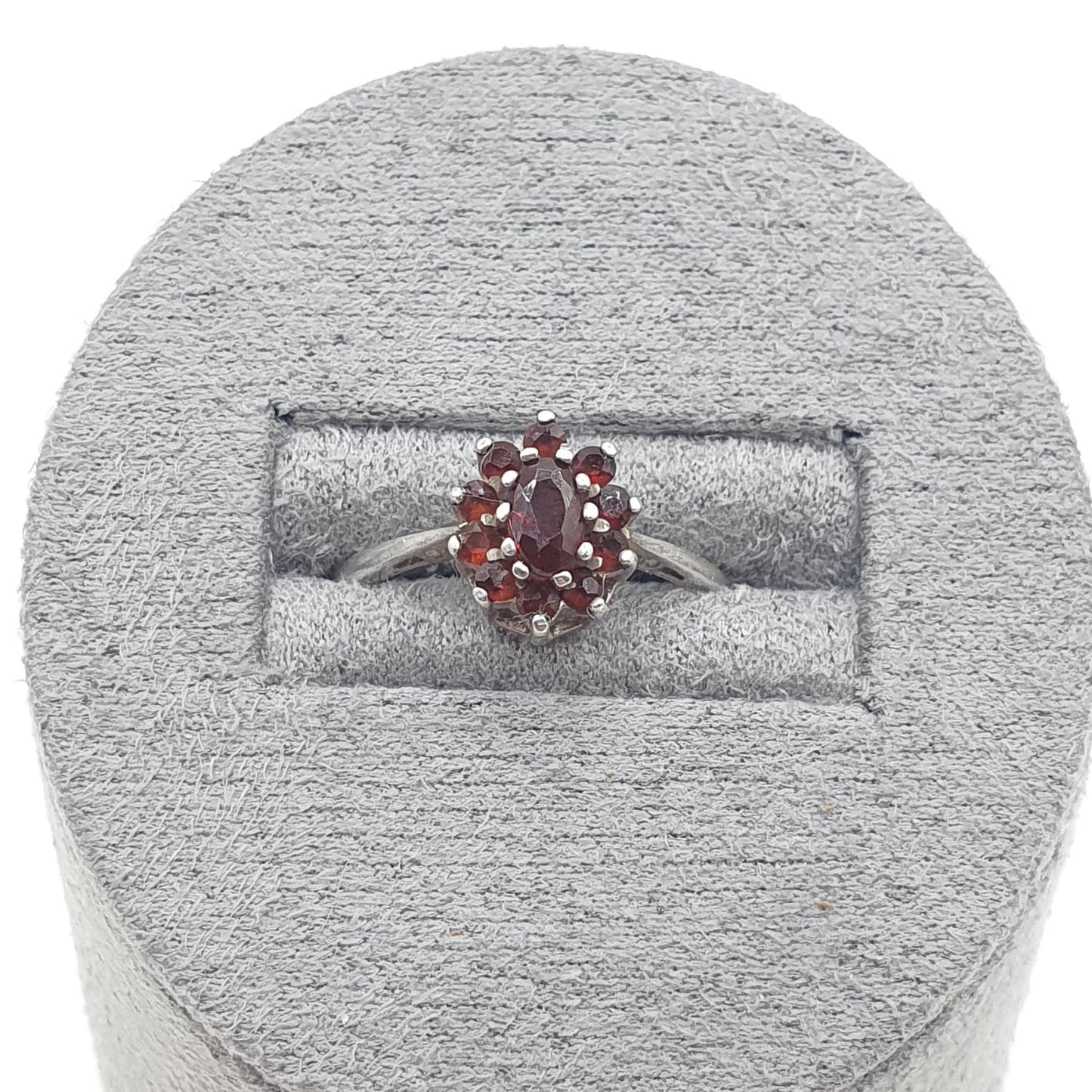 Vintage Sterling Silver Garnet Cluster Ring Red Gemstone Halo 1981 Hallmark Womens Girls Solid 925 Jewelry Jewellery