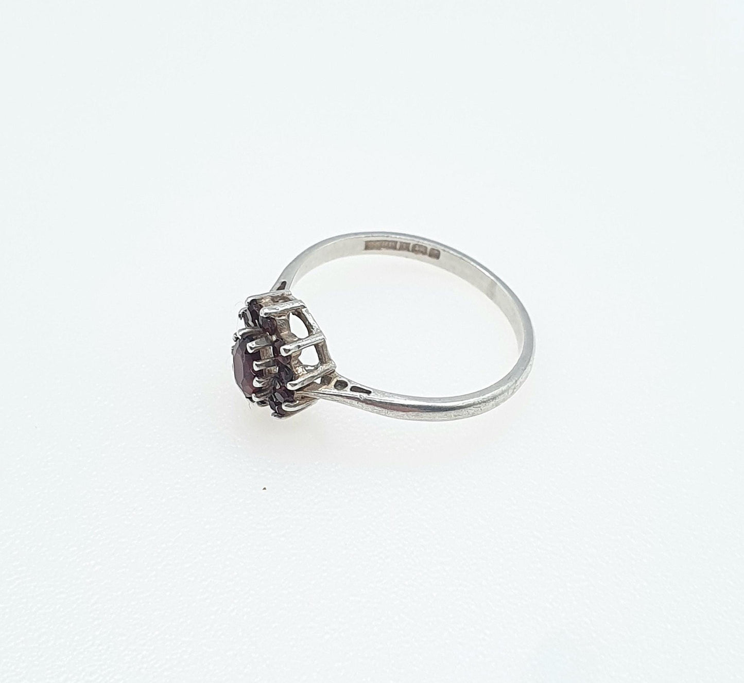 Vintage Sterling Silver Garnet Cluster Ring Red Gemstone Halo 1981 Hallmark Womens Girls Solid 925 Jewelry Jewellery