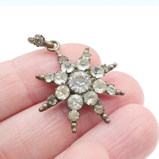 Antique Victorian Diamond Paste Star Pendant Necklace Gold Tone North Star Vintage 1800s Moon Night Womens Jewelry Jewellery