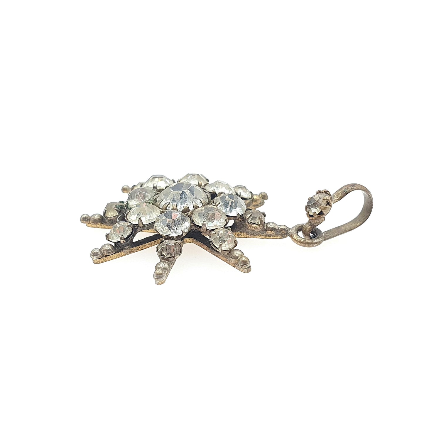 Antique Victorian Diamond Paste Star Pendant Necklace Gold Tone North Star Vintage 1800s Moon Night Womens Jewelry Jewellery