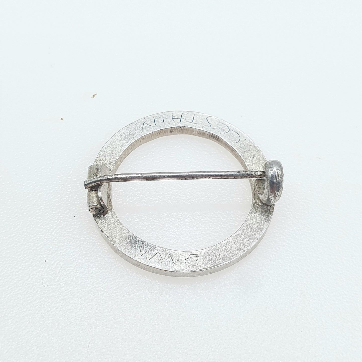 Antique Solid Silver Blue Enamel Circle Brooch Edwardian 1900s Round Womens Mens Unisex Jewelry Jewellery Vintage