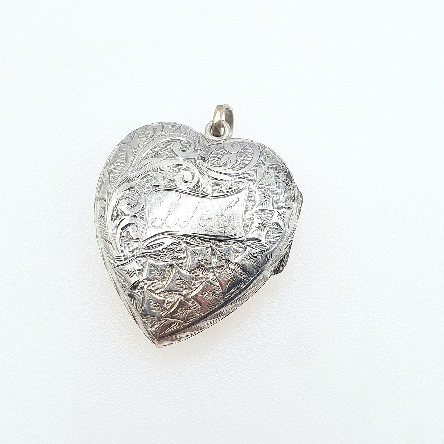 Antique Victorian Silver Plate Heart Locket Engraved with Initials Love Romantic 1800s Gift Picture Photo  Vintage Jewellery