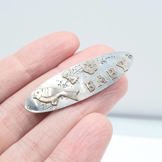 Antique Sterling Silver Baby Bird Brooch Baby Sweetheart Rose Gold Highlights Hallmarked 1905 Vintage Womens Mens Jewelry Jewellery