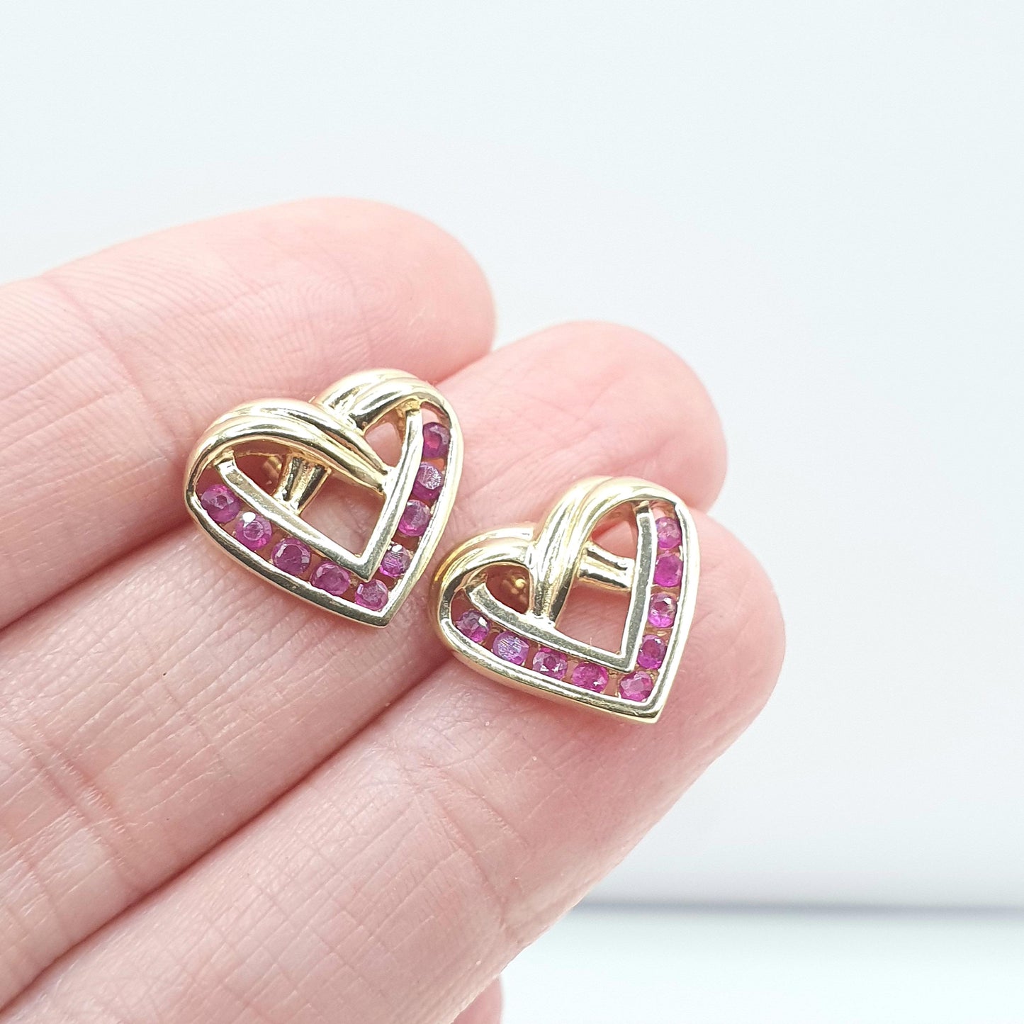 RESERVED/SOLD DON Vintage Sterling Silver Gold Vermeil Ruby Heart Stud Earrings Red Gemstones Cute Gift Love Girls Ladies