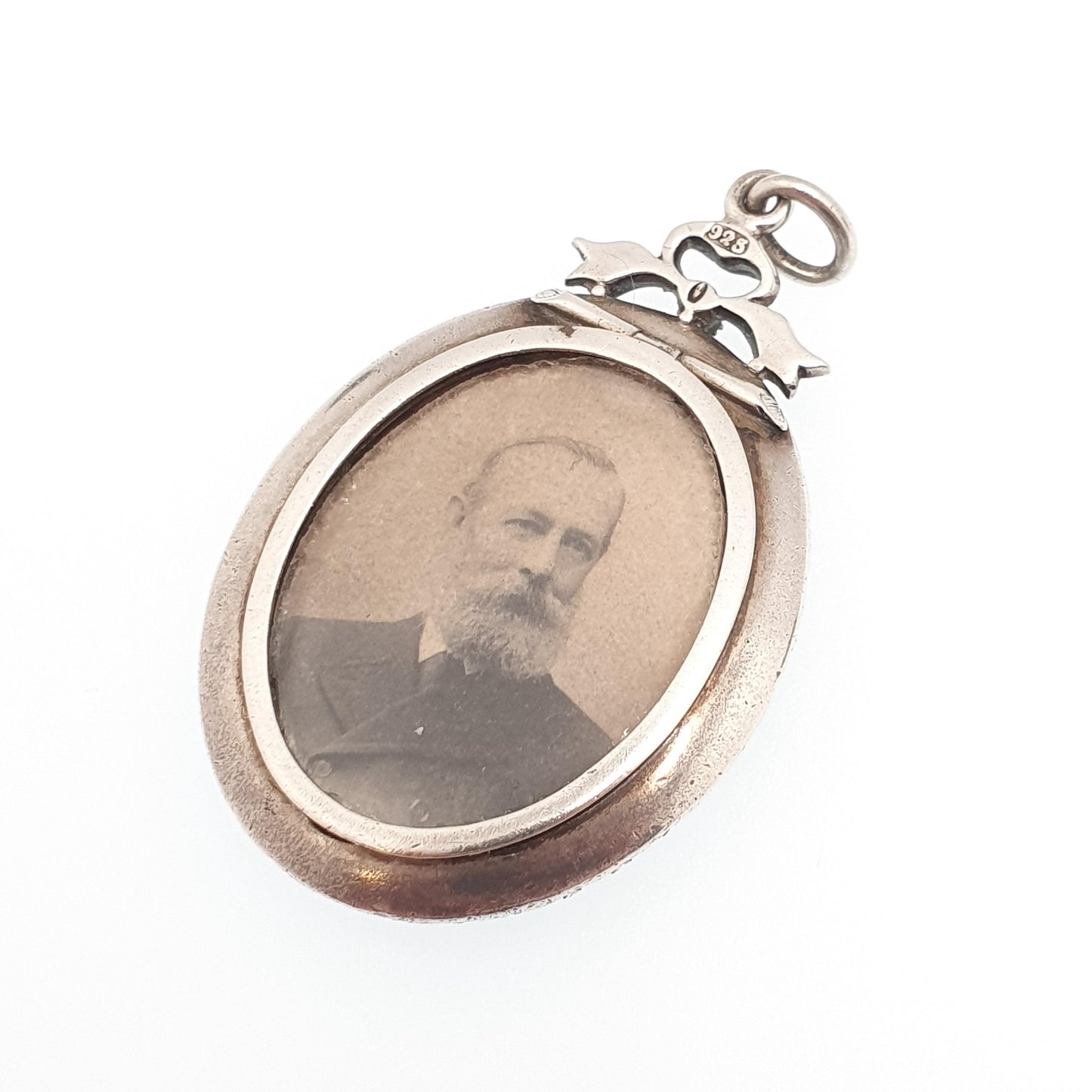 Antique Sterling Silver Diamond Paste Locket Pendant Edwardian PARISIAN DIAMOND COMPANY Oval Bow Necklace Picture Photo Double Sided Vintage