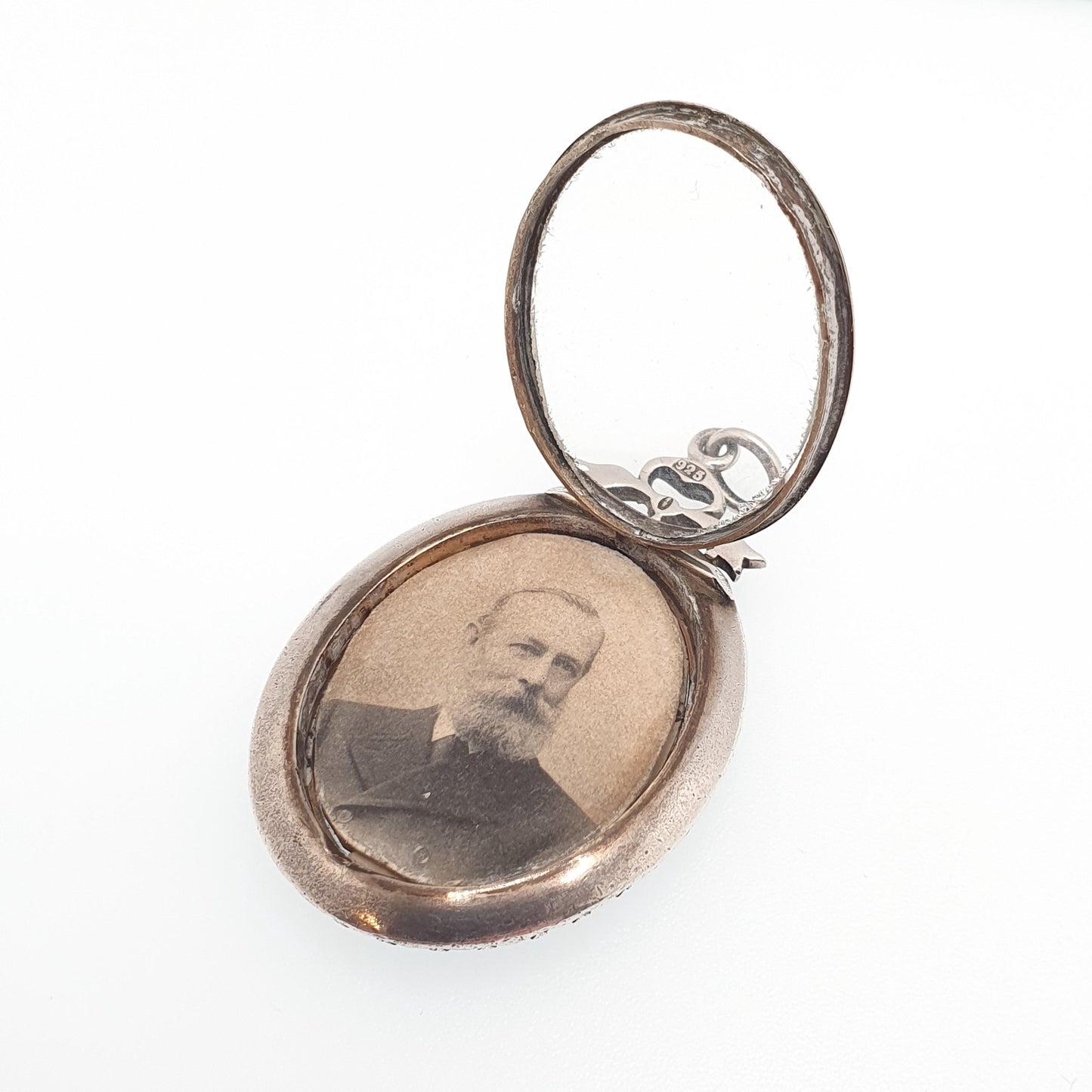 Antique Sterling Silver Diamond Paste Locket Pendant Edwardian PARISIAN DIAMOND COMPANY Oval Bow Necklace Picture Photo Double Sided Vintage