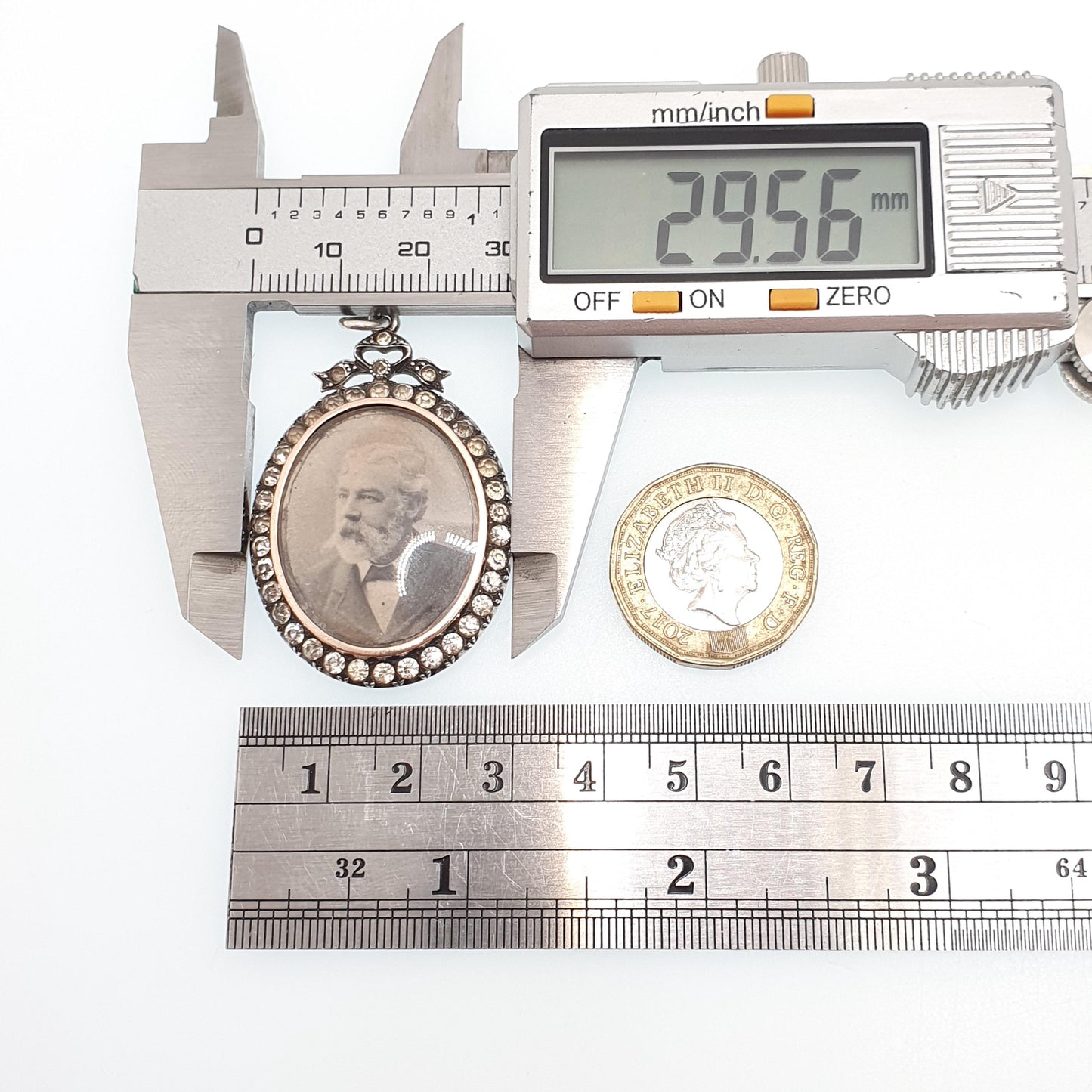 Antique Sterling Silver Diamond Paste Locket Pendant Edwardian PARISIAN DIAMOND COMPANY Oval Bow Necklace Picture Photo Double Sided Vintage