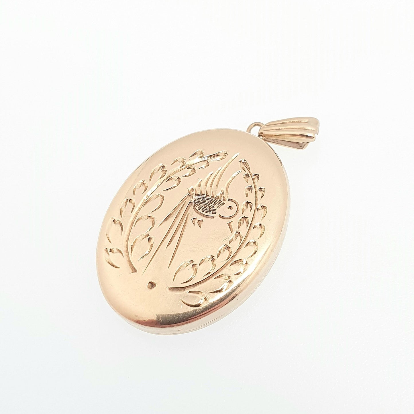 Vintage 9ct Gold Bird Locket Solid 9k 375 All Gold Oval Pendant 1970 Hallmark Gift Necklace Jewelry Womens Jewellery