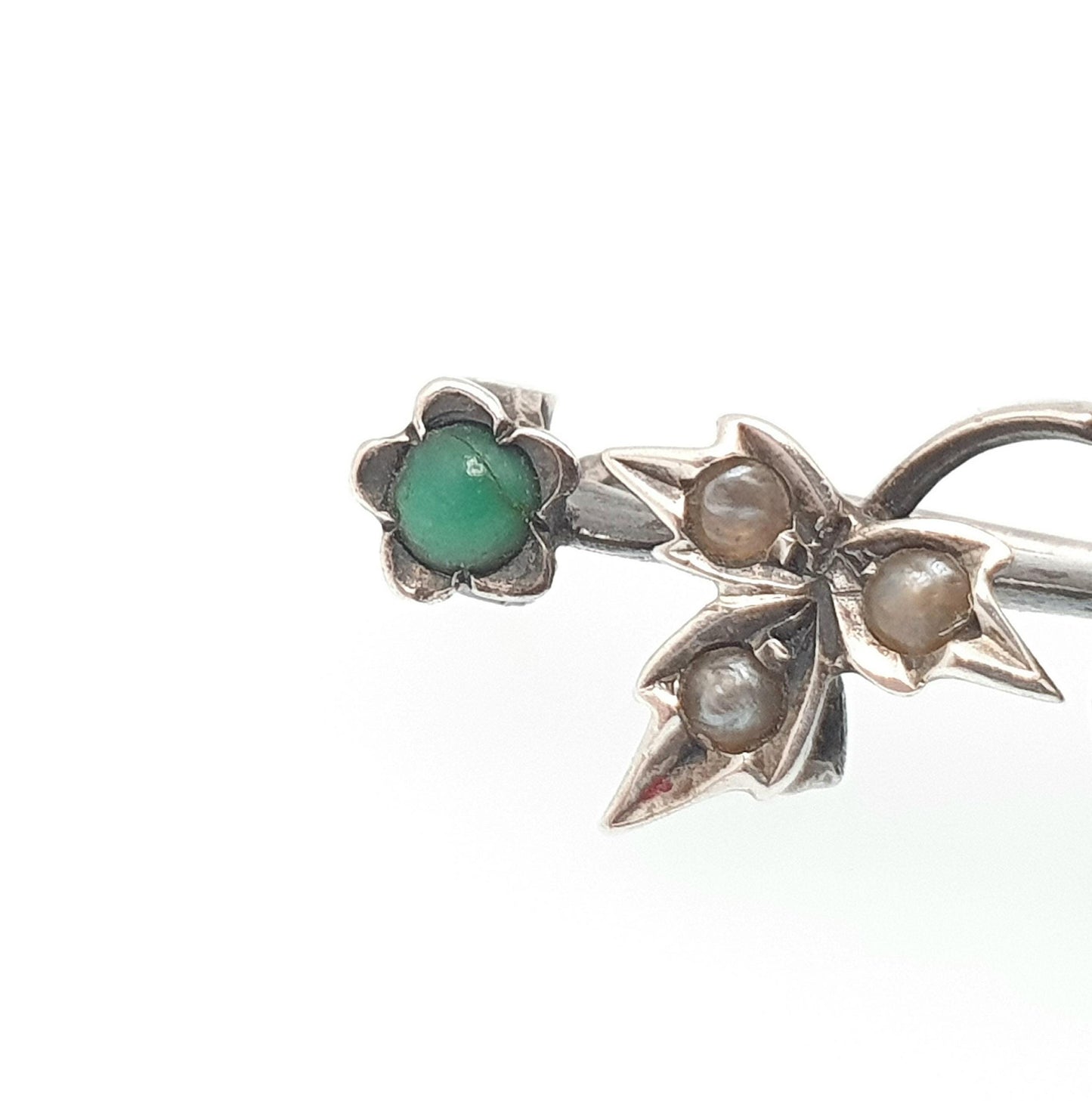 Antique Solid Silver Turquoise Brooch Victorian Bar Pin Seed Peal Flower Forget Me Not Natural Gemstone Jewelry Jewellery Vintage