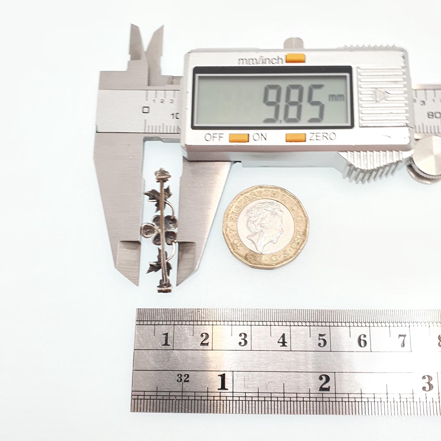 Antique Solid Silver Turquoise Brooch Victorian Bar Pin Seed Peal Flower Forget Me Not Natural Gemstone Jewelry Jewellery Vintage