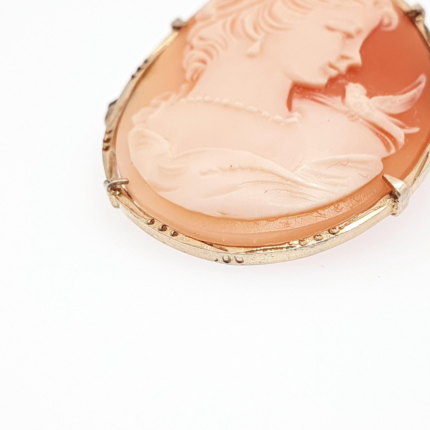 Vintage Solid Silver Bird Cameo Pendant Brooch Woman Necklace Gold Vermeil Genuine Shell 1970s Womens Jewelry Jewellery