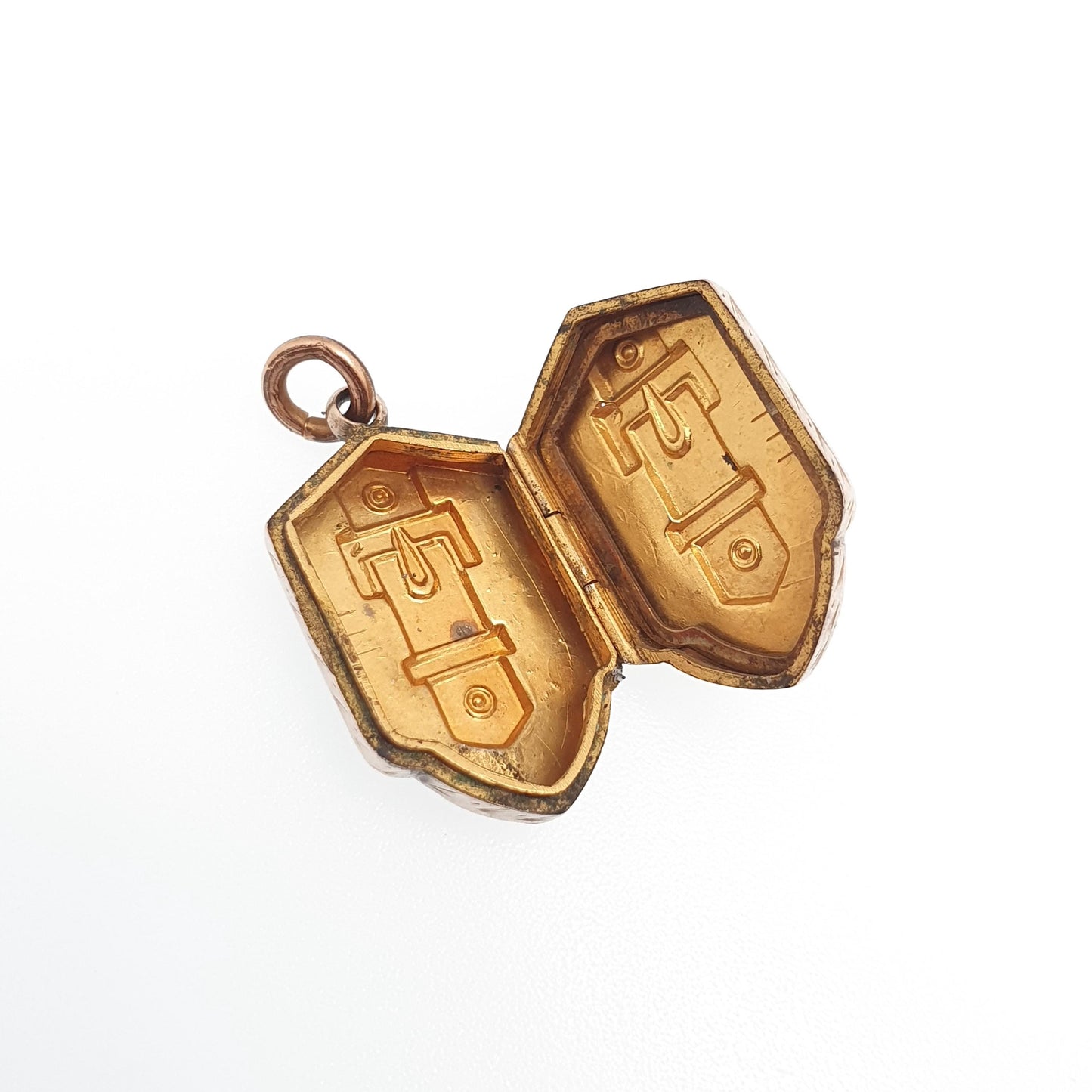 Antique Victorian 9ct Rose Gold Locket Buckle Shield Shape Hand Engraved Pendant Solid 375 9k Front Back Vintage Jewelry Jewellery