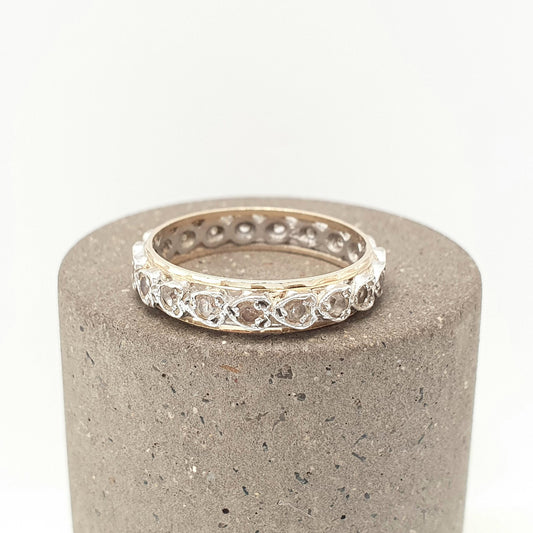 Antique Art Deco 9ct 9k Gold Sterling Silver Eternity Ring Heart White Spinel Gemstone Solid 375 Vintage 1920s Womens Jewelry Jewellery