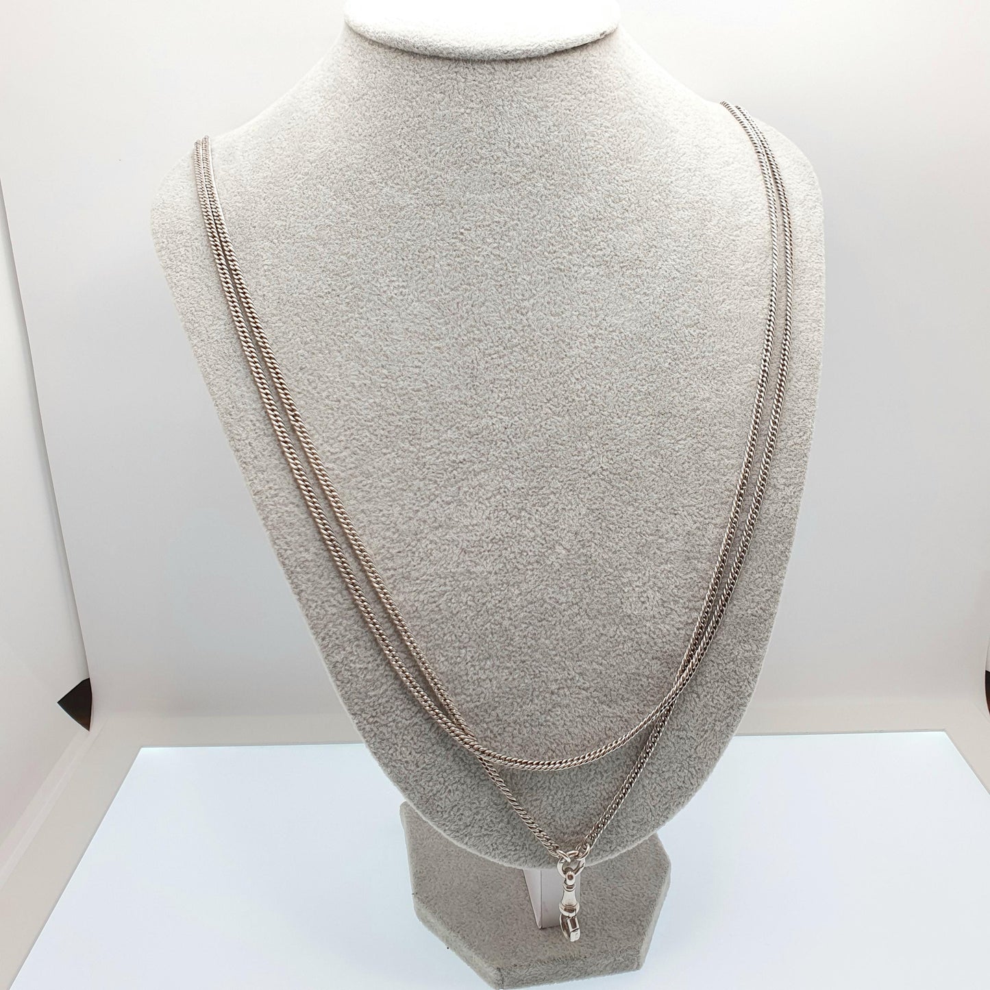Antique Victorian Muff Chain Sterling Silver Necklace Dog Clip 156cm 61.4" 42.19g Curb Link Very Long Heavy Guard Solid 925 Vintage Womens
