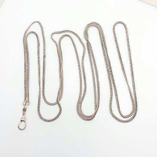 Antique Victorian Muff Chain Sterling Silver Necklace Dog Clip 156cm 61.4" 42.19g Curb Link Very Long Heavy Guard Solid 925 Vintage Womens