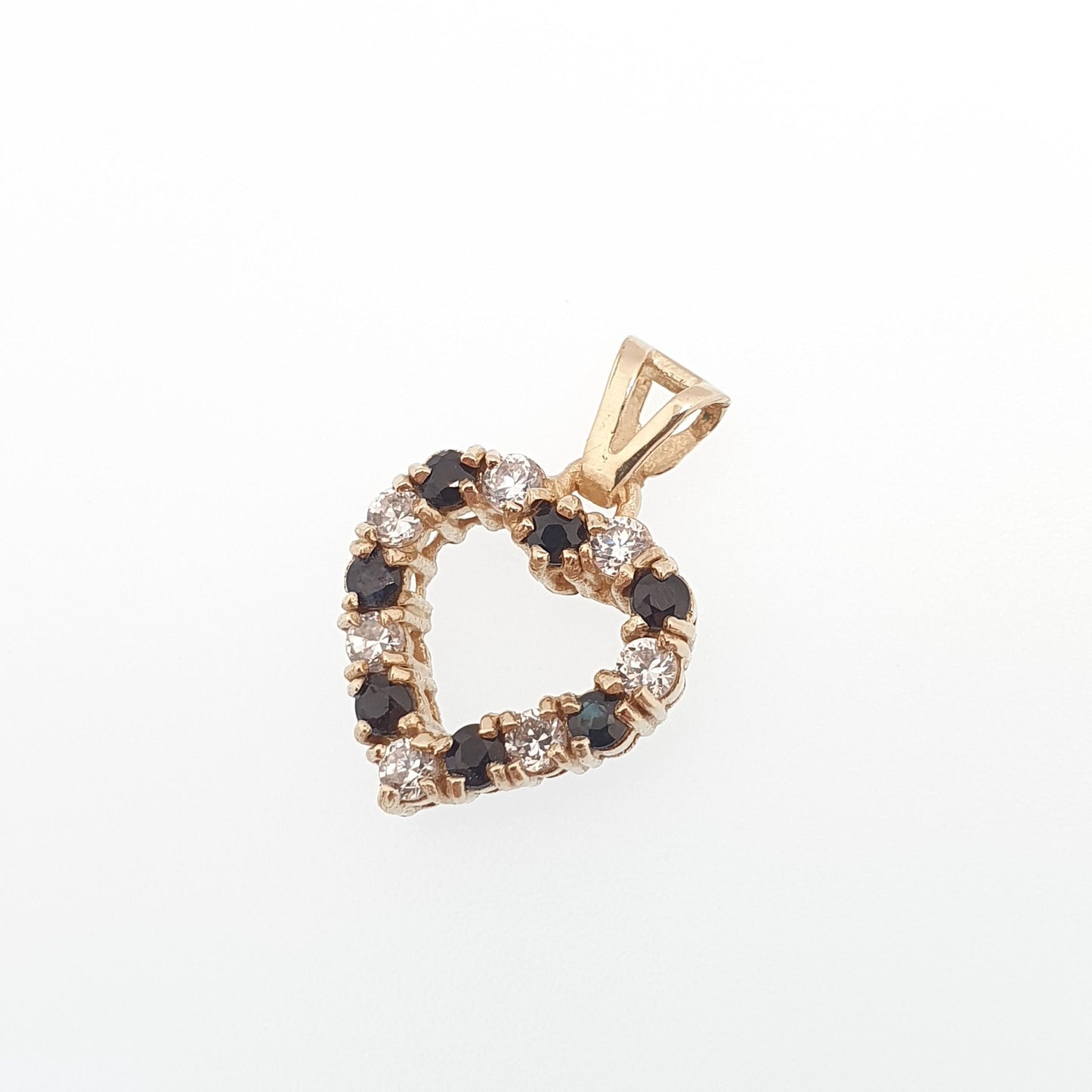 Vintage 9ct Gold Sapphire Heart Pendant CZ Solid 375 9k Love Romantic Necklace Womens Jewelry Jewellery