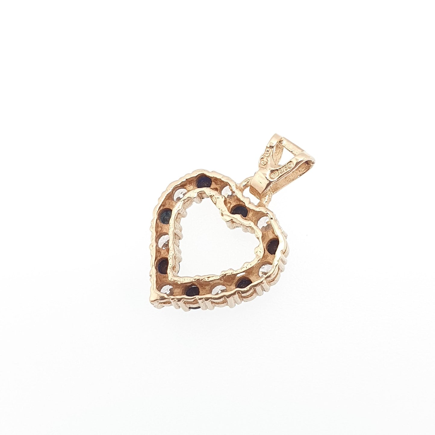Vintage 9ct Gold Sapphire Heart Pendant CZ Solid 375 9k Love Romantic Necklace Womens Jewelry Jewellery