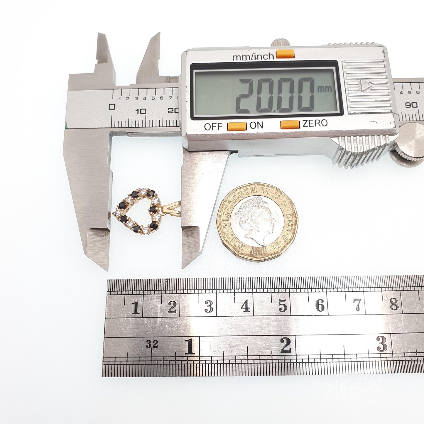 Vintage 9ct Gold Sapphire Heart Pendant CZ Solid 375 9k Love Romantic Necklace Womens Jewelry Jewellery