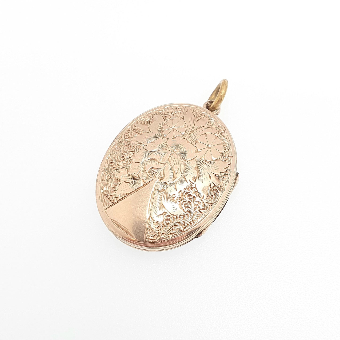 Antique 9ct Rose Gold Locket Oval Solid 9k 375 Engraved Victorian Pendant Back & Front Necklace Jewelry Womens Jewellery