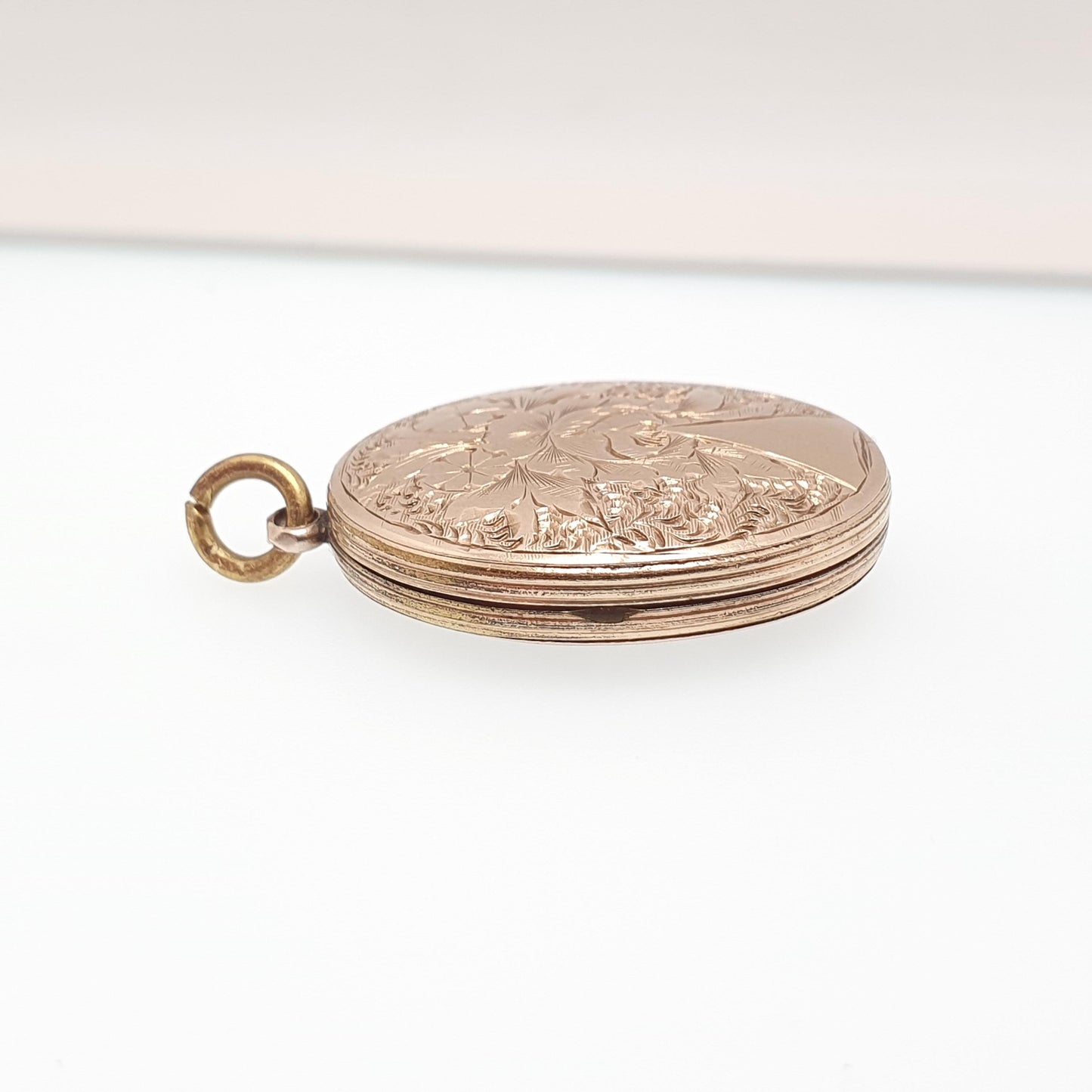 Antique 9ct Rose Gold Locket Oval Solid 9k 375 Engraved Victorian Pendant Back & Front Necklace Jewelry Womens Jewellery