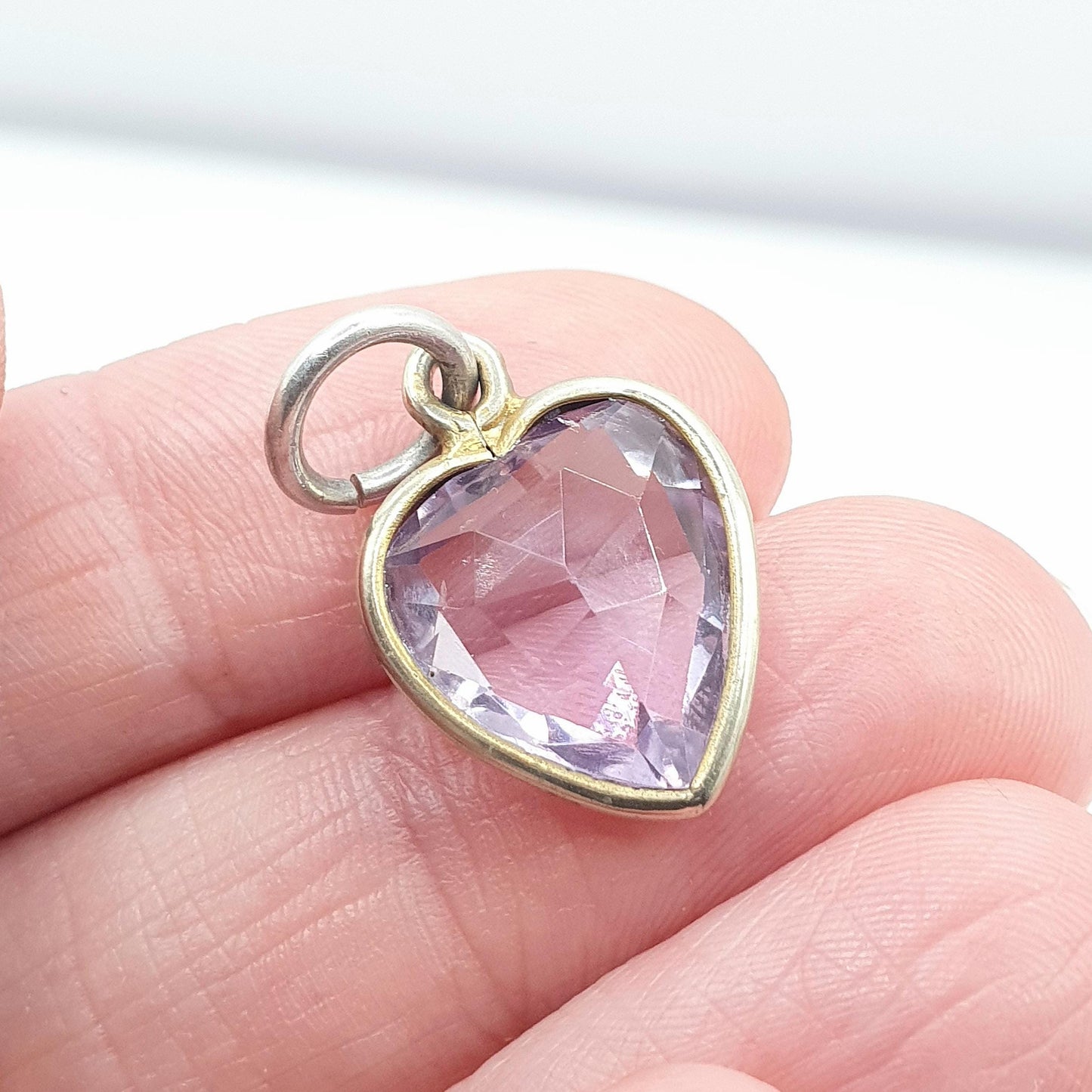 Antique Victorian Amethyst Heart Pendant Charm Lilac Gemstone Silver Tone Base Metal Love Romantic Womens Jewelry Vintage Jewellery