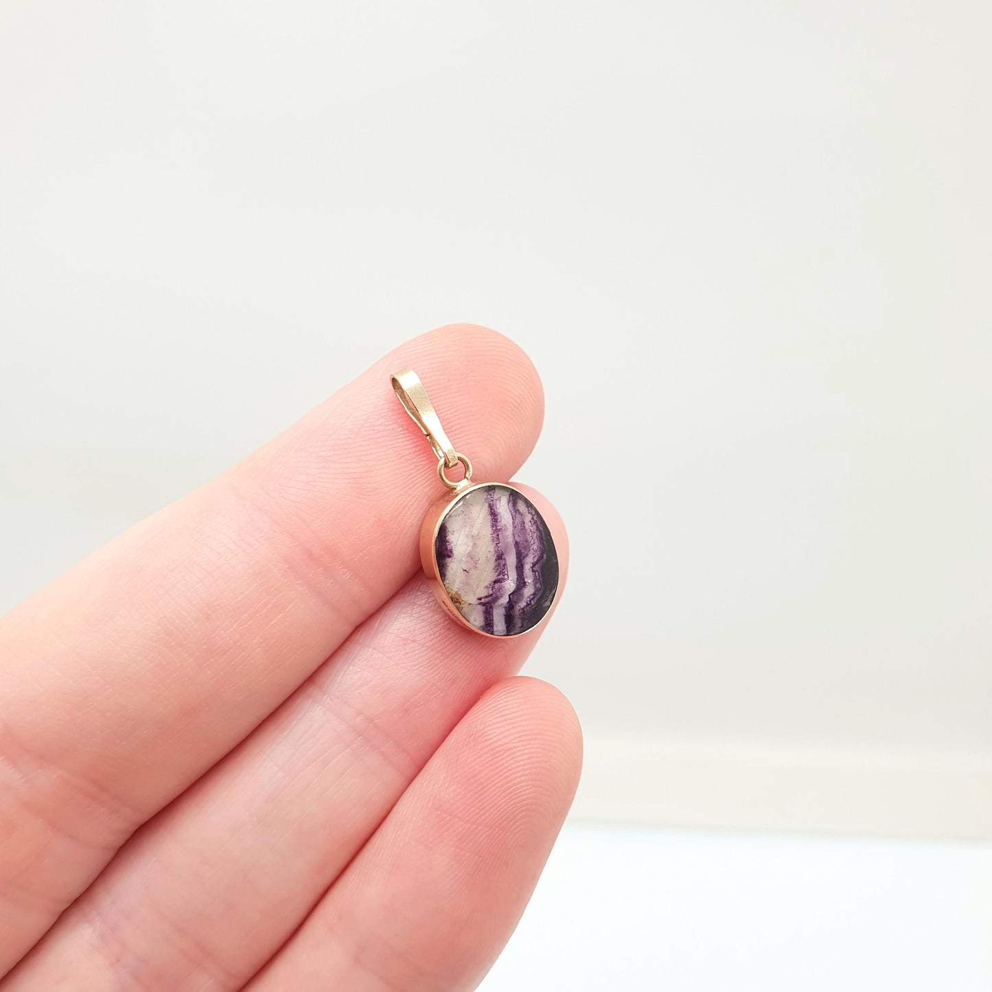 Vintage Blue John 9ct Gold Necklace Pendant Solid 9k 9kt 1981 Hallmarked Small Oval Bleu Jaune Rare Gemstone Jewelry Jewellery