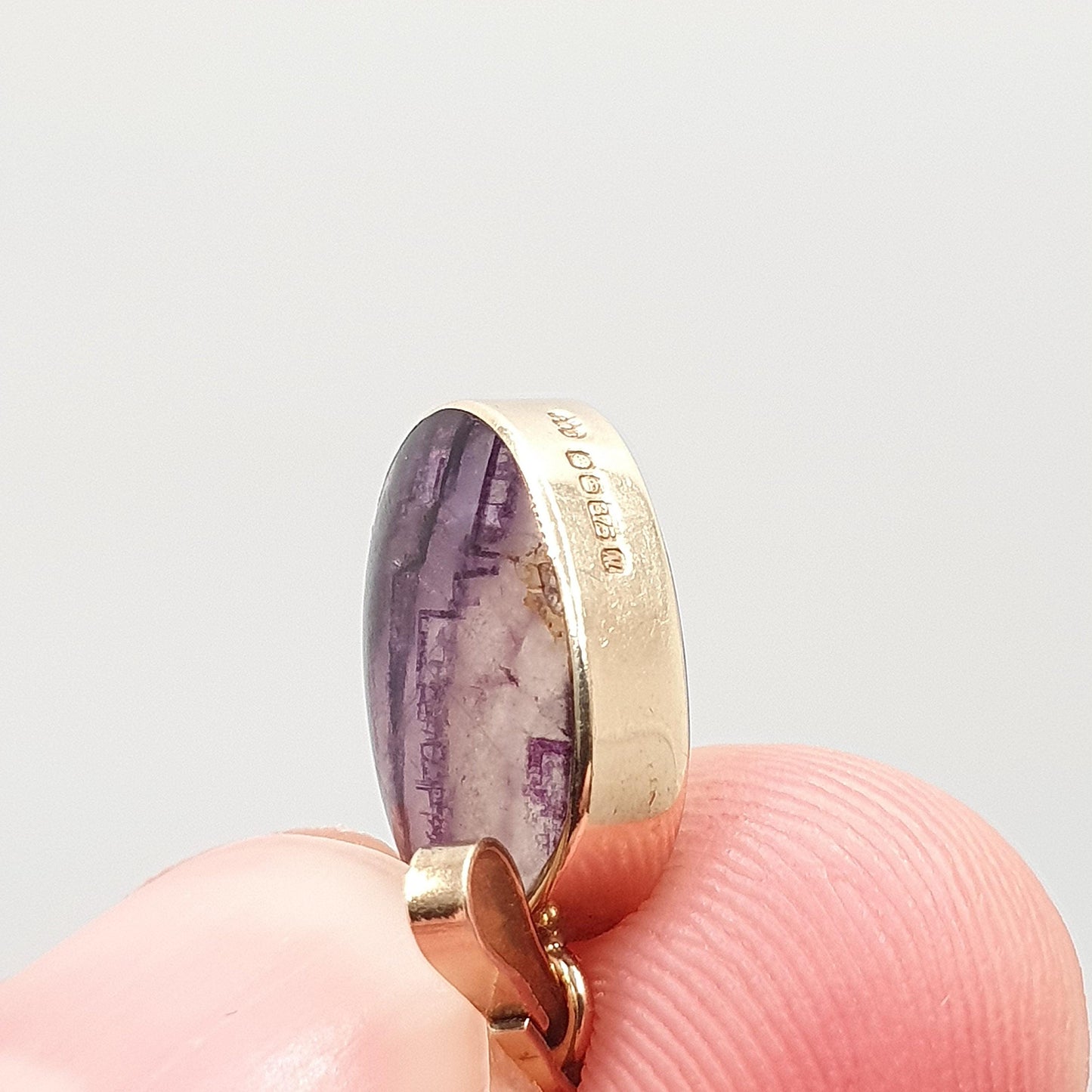 Vintage Blue John 9ct Gold Necklace Pendant Solid 9k 9kt 1981 Hallmarked Small Oval Bleu Jaune Rare Gemstone Jewelry Jewellery