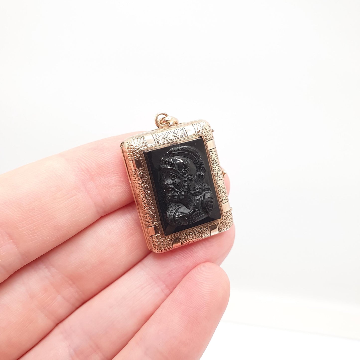 Antique Victorian Onyx Cameo Rolled Gold Locket Pendant Rose Gold Filled Centurion Necklace Gemstone Vintage Jewelry Jewellery